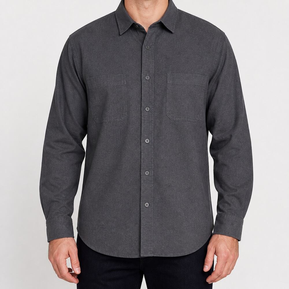 Wallin & Bros Shirt Men Large Gray Cotton Pleated Long Sleeve Regular Fit